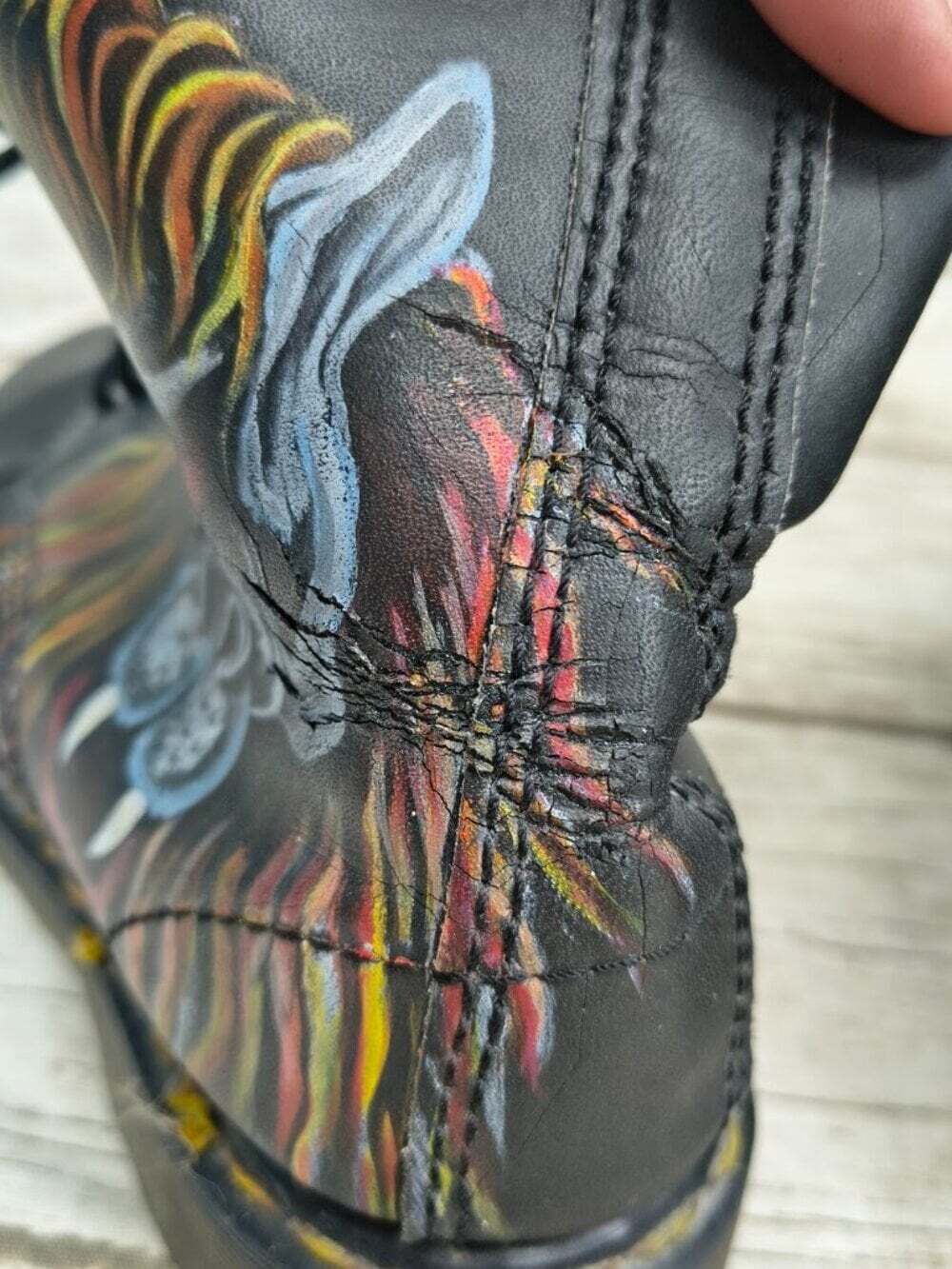 Vintage Dr. Martens 1460 Made in England Hand Painted Skull Beast Boots Size 4 - Picture 10 of 12